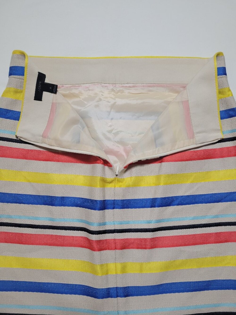 J. Crew Striped Jacquard Knee Length Pencil Skirt Frayed Hem Size 6 Preppy - Picture 12 of 12